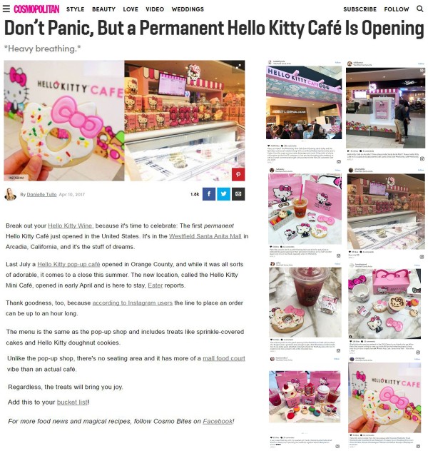 Cosmopolitan.com - April 10 - Hello Kitty Mini Cafe Opening